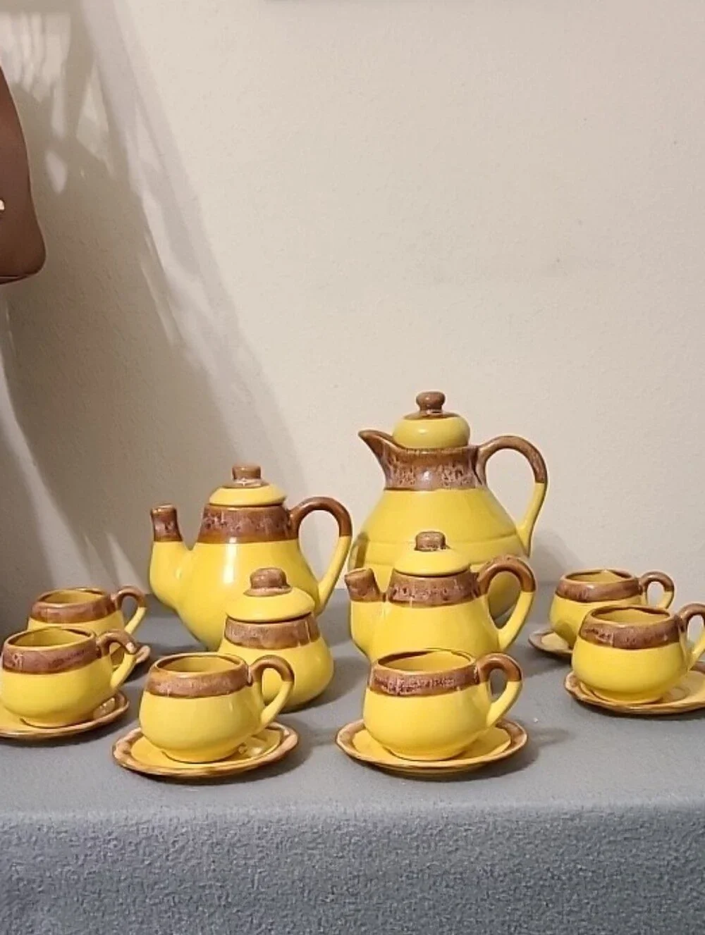 Vintage Yellow & Brown‎ 20 piece Ceramic Coffee & Tea Set - Made In Columbia